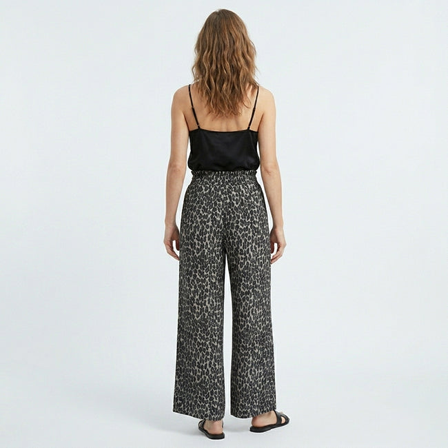 Women's Wide-Leg with Leopard Pants