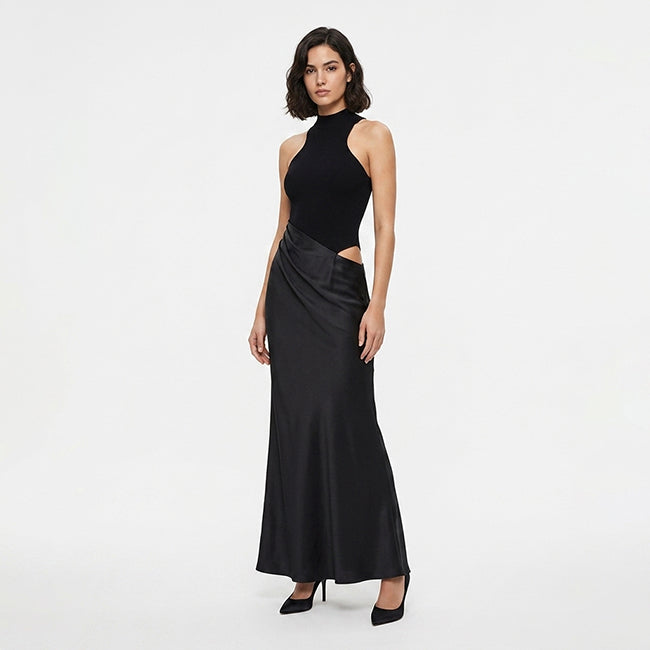 Women's Satin Maxi High Waist Dress