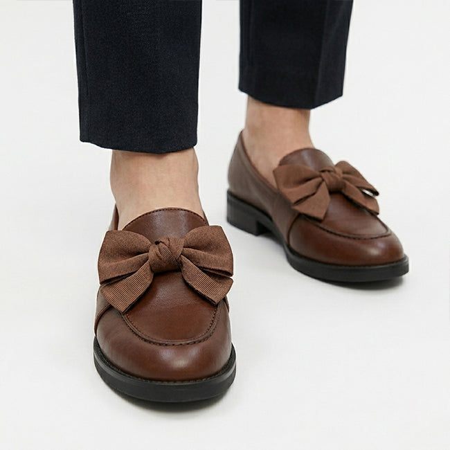 Women’s Leather Bow Detail Slip On Shoes