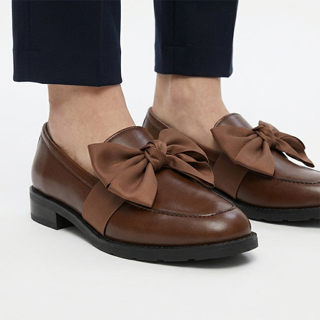 Women’s Leather Bow Detail Slip On Shoes