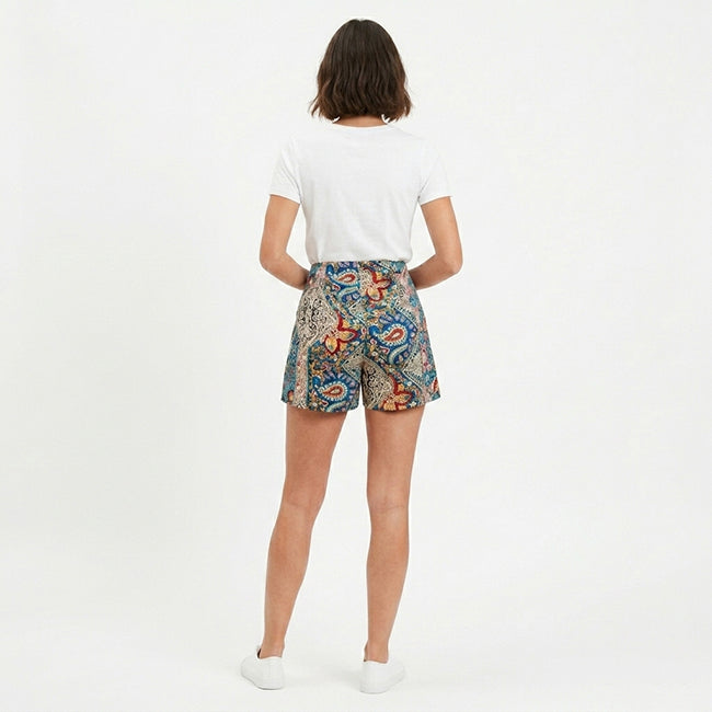 Women’s High Waist Floral Paisley Tie Front Shorts