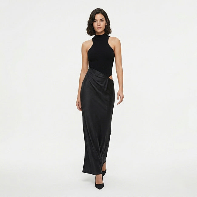 Women's Satin Maxi High Waist Dress
