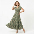 Women's Print Maxi V Neck Short Sleeve Dress
