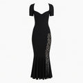 Women's V-Neck Lace Pleated Midi Dress