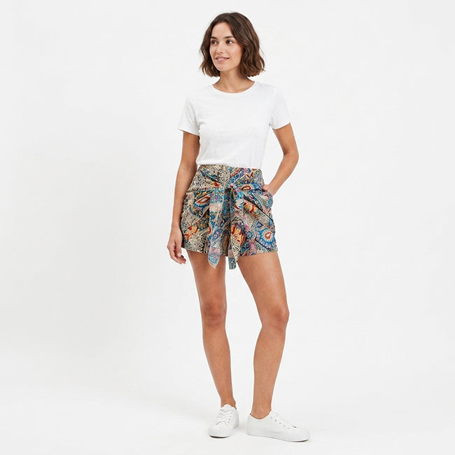 Women’s High Waist Floral Paisley Tie Front Shorts