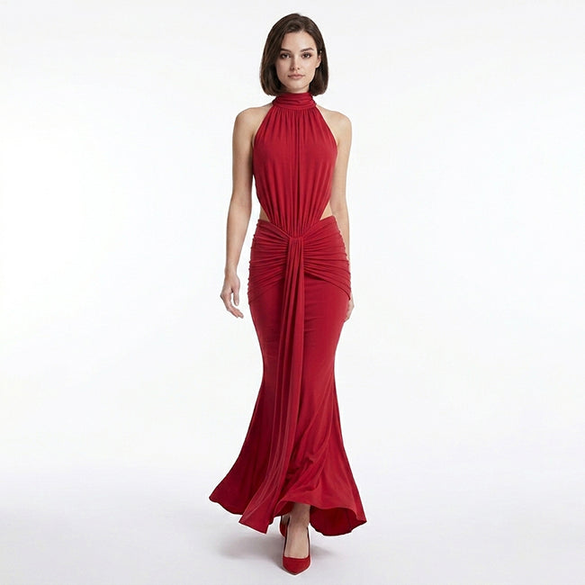 Women's Maxi Turtleneck Backless Off Shoulder Dress