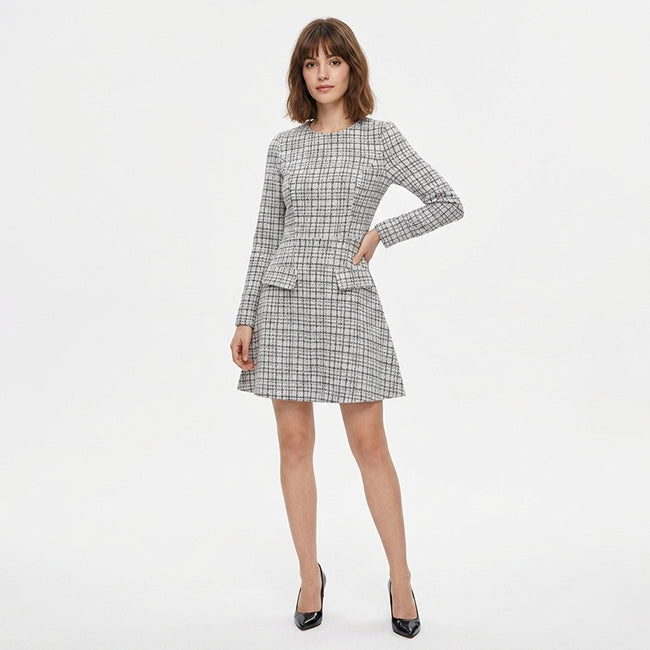 Women's Plaid Long Sleeve Midi Dres