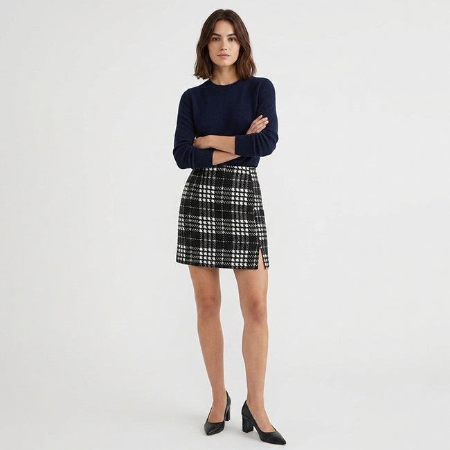 Women’s Autumn Houndstooth Plaid Mini Skirt