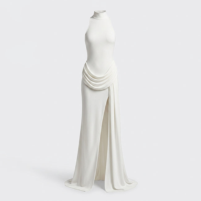 Women's Pleated High Waist Split Style Maxi Dress