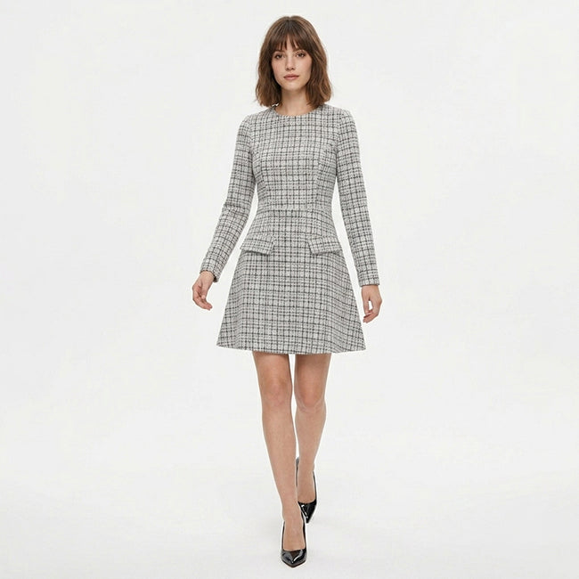 Women's Plaid Long Sleeve Midi Dres