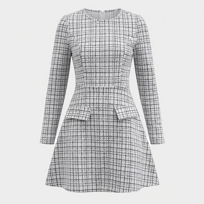 Women's Plaid Long Sleeve Midi Dres