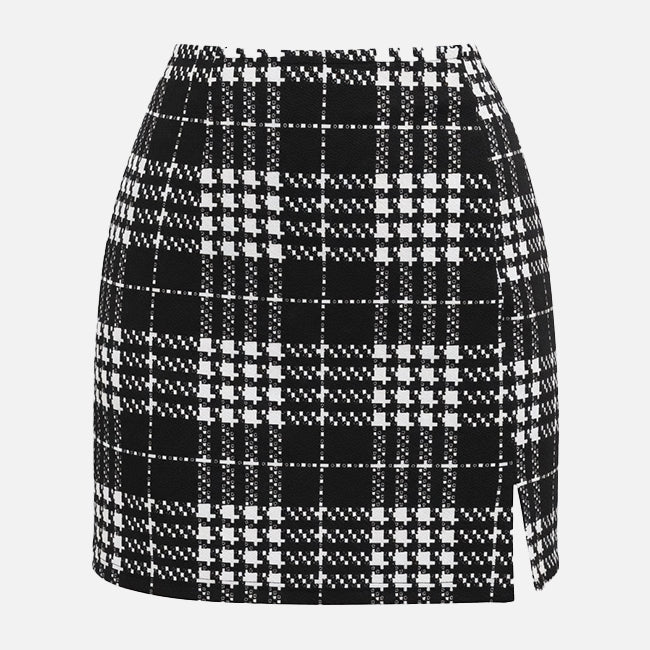Women’s Autumn Houndstooth Plaid Mini Skirt