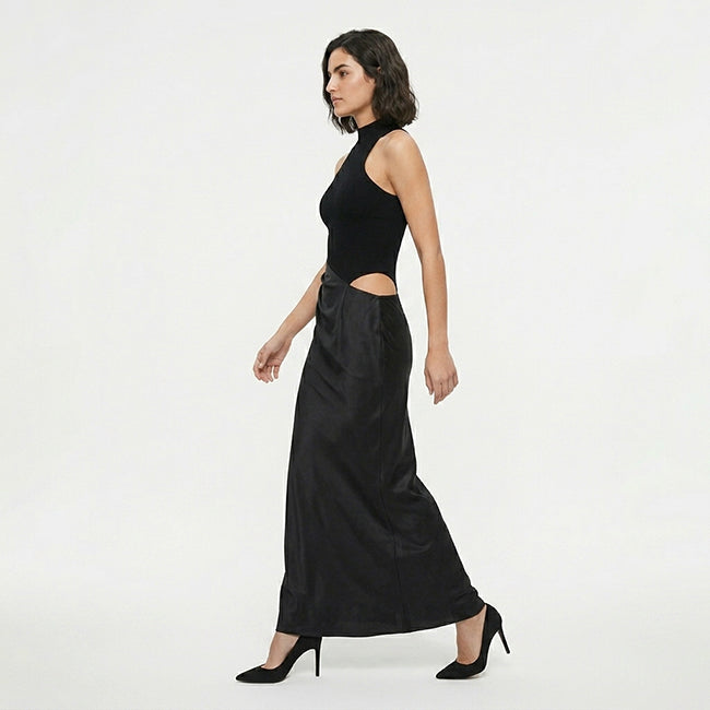 Women's Satin Maxi High Waist Dress
