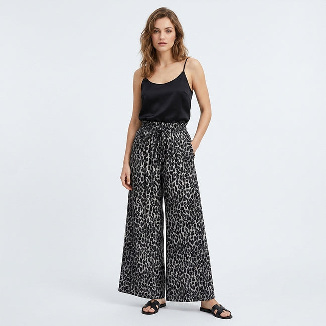 Women's Wide-Leg with Leopard Pants