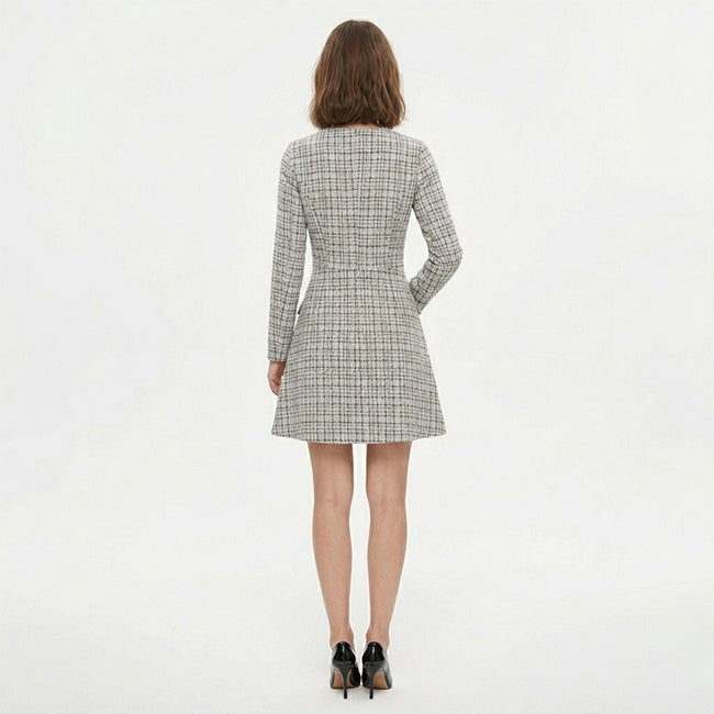 Women's Plaid Long Sleeve Midi Dres
