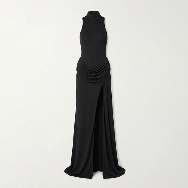 Women's Pleated High Waist Split Style Maxi Dress