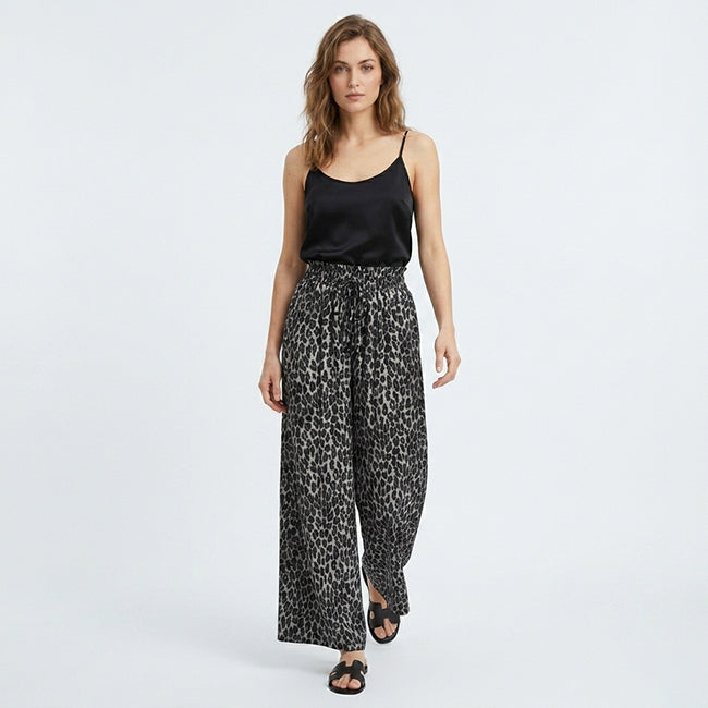 Women's Wide-Leg with Leopard Pants