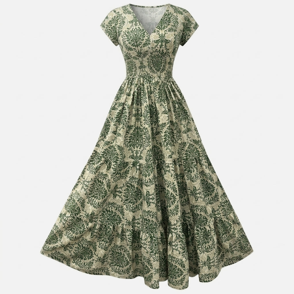 Women's Print Maxi V Neck Short Sleeve Dress