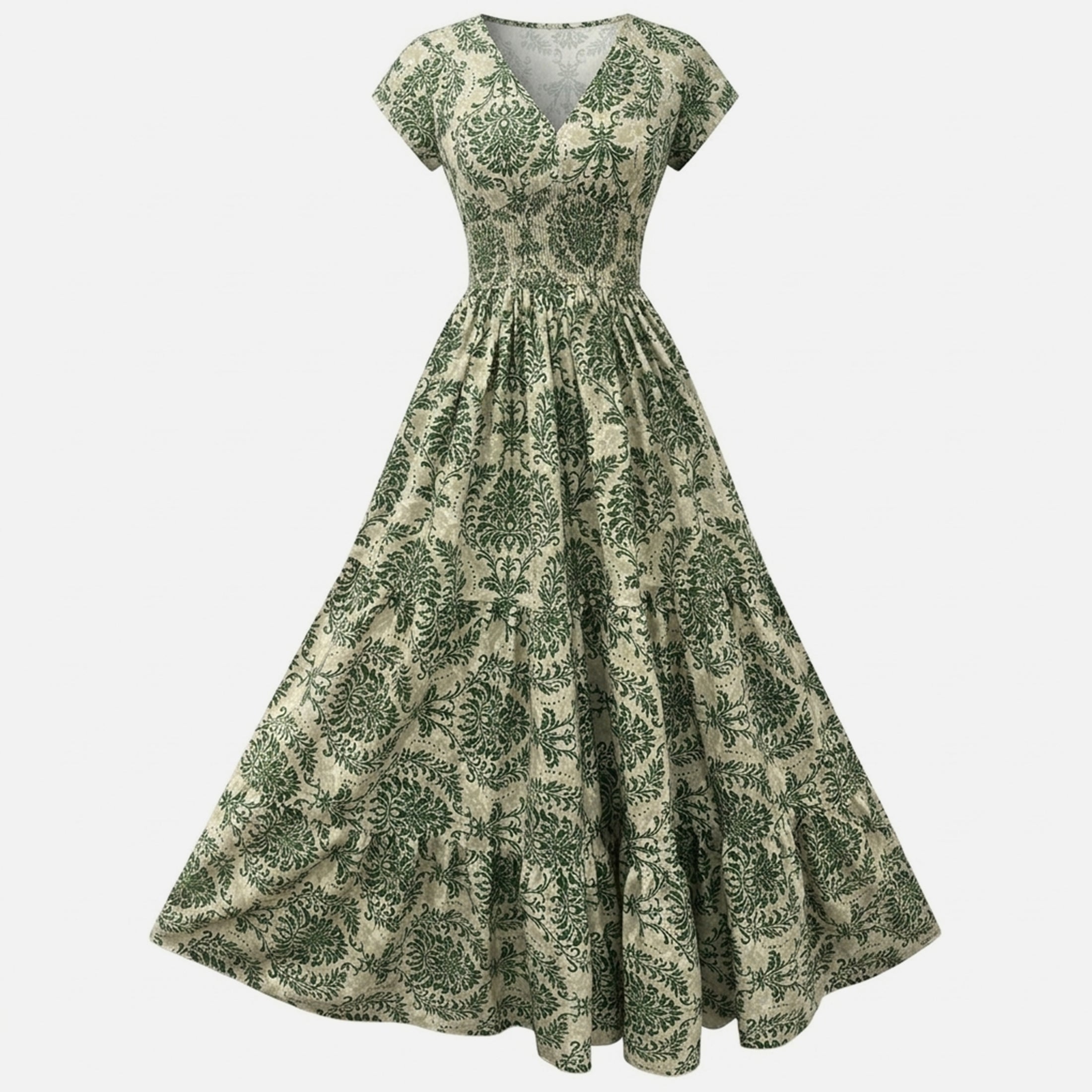 Women's Print Maxi V Neck Short Sleeve Dress