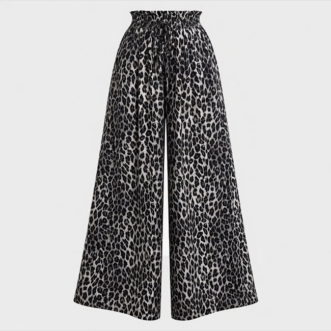 Women's Wide-Leg with Leopard Pants