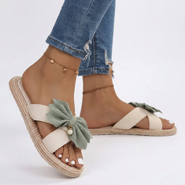 Women’s Open Toe Slip On Bow Sandals